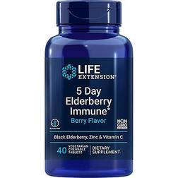 Life Extension 5 Day Elderberry Immune Berry 40 Vegetarian Chewable Tablets