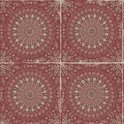 Seabrook Designs Boho Rhapsody Cabernet and Aloe Green Mandala Boho Tile Unpasted Wallpaper