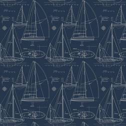 Etten Gallerie Sail Away Navy Blue Wallpaper blue