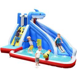 Costway Inflatable Water Slide Shark Bounce House Castle without Blower