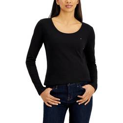 Tommy Hilfiger Scoop Neck Long Sleeve Top - Black