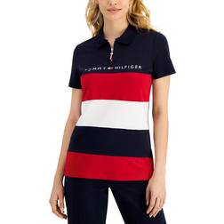 Tommy Hilfiger Women's Colorblock Zip-Up Polo Top - Sky Captain Multi