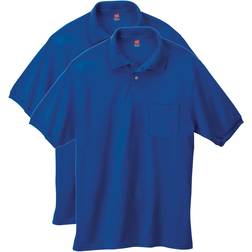 Hanes CottonBlend EcoSmart Jersey Polo with Pocket 2-Pack - Deep Royal