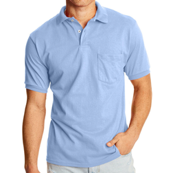 Hanes CottonBlend EcoSmart Jersey Polo with Pocket 2-Pack - Light Blue