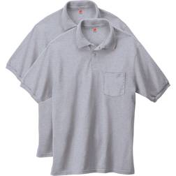 Hanes CottonBlend EcoSmart Jersey Polo with Pocket 2-Pack - Light Steel