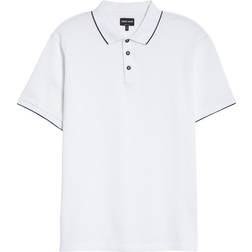Giorgio Armani Tipped Short Sleeve Cotton Piqué Polo Shirt - Solid White