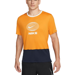 Nike Dri-FIT Heritage Short Sleeve Running Top Men - Light Curry/Dark Obsidian/Sail