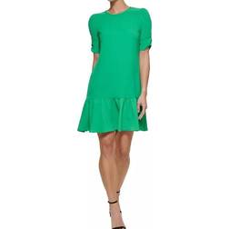 DKNY Ruched Sleeve Trapeze Dress - Apple Green