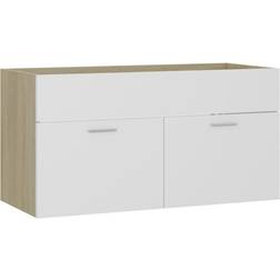 vidaXL Armoire D'évier Blanc Et Chêne Sonoma 90x38.5x46 cm