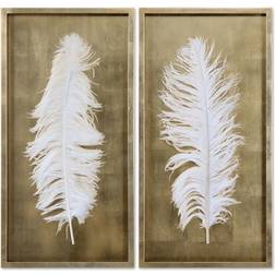 Uttermost White Feathers Shadow Framed Art 17x33" 2