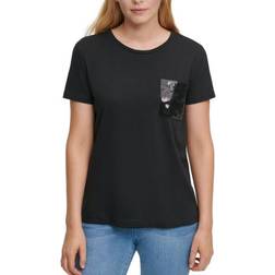 DKNY Short Sleeve Sequin Pocket T-shirt - Black