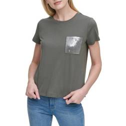 DKNY Short Sleeve Sequin Pocket T-shirt - Fatigue