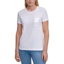 DKNY Short Sleeve Sequin Pocket T-shirt - White