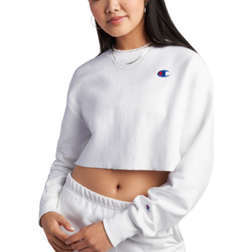 Champion Reverse Weave Cropped Cut-Off Crew Sweatshirt - White