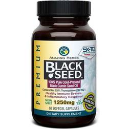 Amazing Herbs Black Seed 100 Pure Cold-Pressed Oil 1250 mg. 60 Softgels 60 pcs