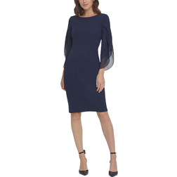 DKNY Sheath With 3/4 Chiffon Sleeves - Spring Navy