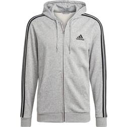 Essentials French Terry 3-Stripes Full-Zip Hoodie - Medium Grey Heather/Black