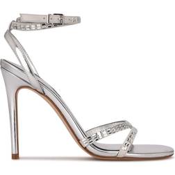 Nine West Mona Ankle Strap - Silver Shimmer Suede