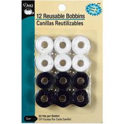 Dritz 12 Pre-Filled Plastic Bobbins Black/White Class 15