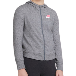 NIKE Girl's Full-Zip Jersey Hoodie - Carbon Heather/Smoke Grey/Sunset Pulse (DA1124-091)