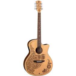 Luna Henna Oasis A/E Laser Henna "Oasis" Design Guitare Jumbo acoustique-électrique