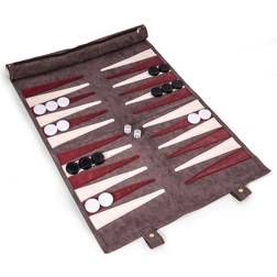 Bey-Berk Warren Grey Suede Roll-up Backgammon Travel Set