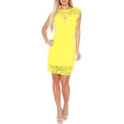 White Mark Women's Lace Trim Mini Dress - Yellow