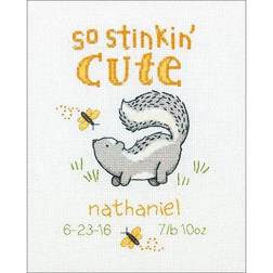 Stinkin' Cute Birth Record Counted Cross Stitch Kit 8"X10" 14 Count