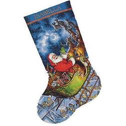 Gold Collection Santa's Flight Stocking Counted Cross Stitch 16" Long 16 Count