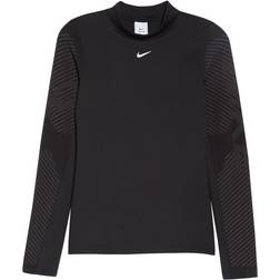 Nike Women's Therma-FIT Mock Neck Top - Black/Metallic Silver