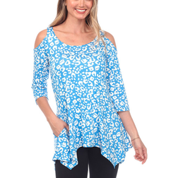 White Mark Leopard Print Cold-Shoulder Tunic - Blue
