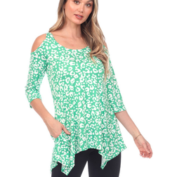 White Mark Leopard Print Cold-Shoulder Tunic - Green