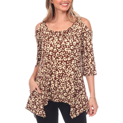 White Mark Leopard Print Cold-Shoulder Tunic - Brown
