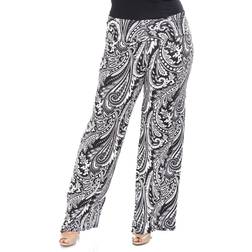 White Shark Solid Palazzo Pants Plus Size - Black/White Paisley