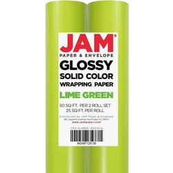 JAM Glossy Gift Wrapping Paper, 25 Sq Ft, Lime Green, 2/Pack