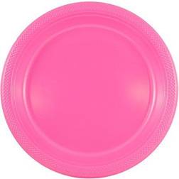 JAM Round Plastic Party Plates, Fuchsia Pink, 20/Pack, Medium, 9"