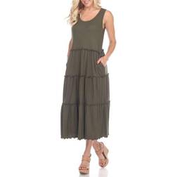 White Mark Women's Tiered Midi Dress - Olive