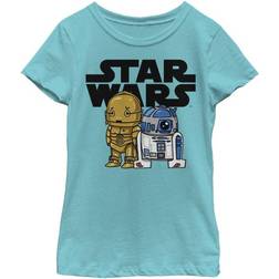 Fifth Sun Girl's Star Wars R2-D2 and C-3PO Cute T-shirt - Tahiti Blue (STRW00801GTS)