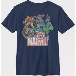 Fifth Sun Big Boys Avengers Team Retro Comic Short Sleeve T-Shirt - Navy