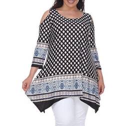White Mark Women's Cold-Shoulder Shark-Bite Tunic Plus Size - Black/White