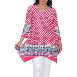 White Mark Women's Cold-Shoulder Shark-Bite Tunic Plus Size - Fuchsia/White