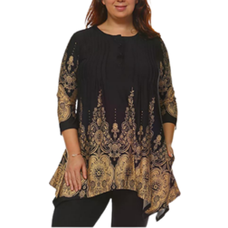 White Mark Women's Medallion Shark-Bite Tunic Plus Size - Black/Beige