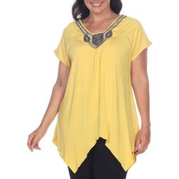 White Mark Embellished Tunic Top Plus Size - Mustard