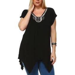 White Mark Embellished Tunic Top Plus Size - Black