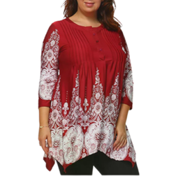 White Mark Women's Medallion Shark-Bite Tunic Plus Size - Burgundy/White