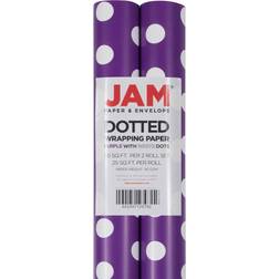 Jam Paper Gift Wrap 50 Square Feet Polka Dot Wrapping Paper Rolls, Pack of 2 Purple/White