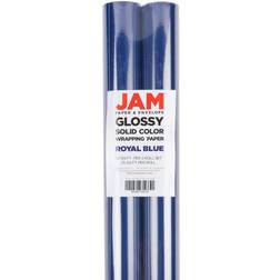 JAM Glossy Gift Wrapping Paper, 25 Sq Ft, Royal Blue, 2/Pack