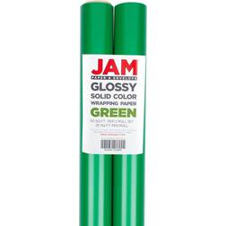 Jam Paper JAM PAPER Gift Wrap, Glossy Wrapping Paper, 25 Sq Ft per Roll, Green, 2/Pack