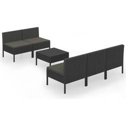 vidaXL Set Muebles Jardín 6 Pzas Y Cojines Ratán Sintético Negro Conjunto de Sala de Exterior, 1 Mesa incl. 5 Sofás