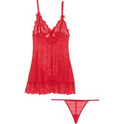 OH LÀ LÀ CHÉRI Nuisette et string assorti - Rouge en nylon